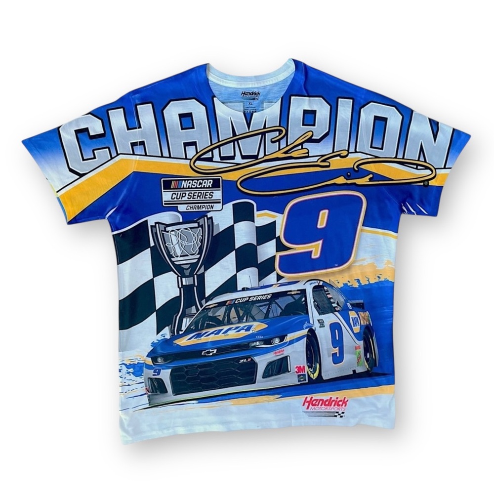 Champion Wrap Around Print NASCAR No. 9 Blue Graphic Short Sleeve Tee
